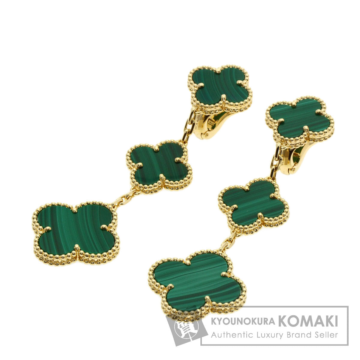 Van Cleef & Arpels Magic Alhambra 3 Motif Malachite earring K18 Yellow Gold Ladies [Used]