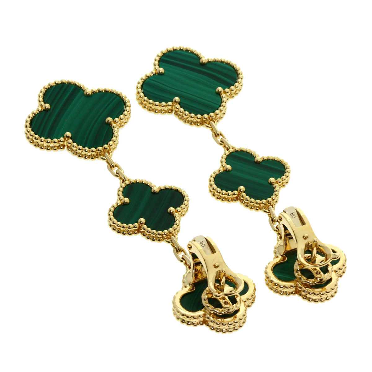 Van Cleef & Arpels Magic Alhambra 3 Motif Malachite earring K18 Yellow Gold Ladies [Used]