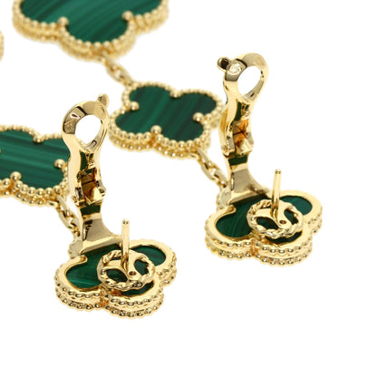 Van Cleef & Arpels Magic Alhambra 3 Motif Malachite earring K18 Yellow Gold Ladies [Used]
