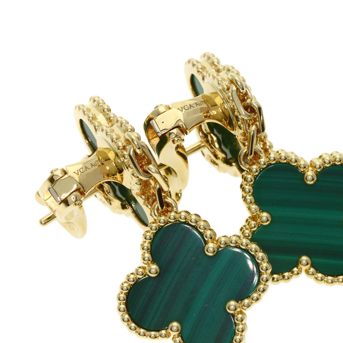 Van Cleef & Arpels Magic Alhambra 3 Motif Malachite earring K18 Yellow Gold Ladies [Used]