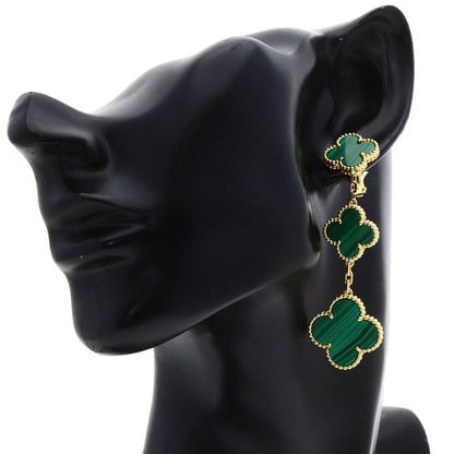 Van Cleef & Arpels Magic Alhambra 3 Motif Malachite earring K18 Yellow Gold Ladies [Used]