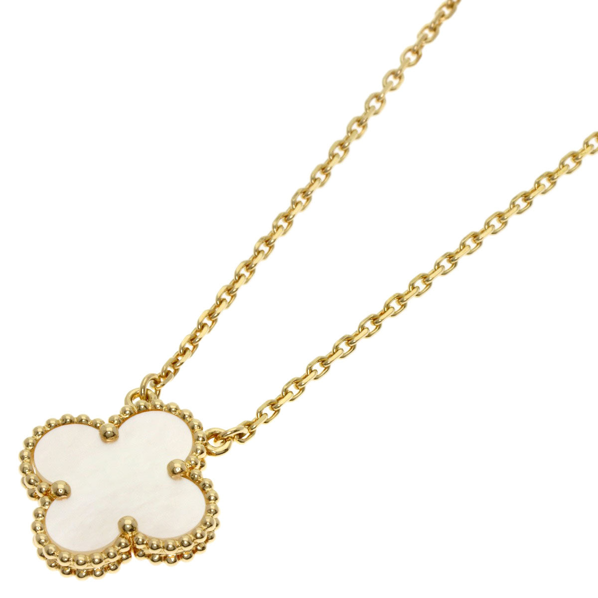 Van Cleef & Arpels Vintage Alhambra white shell Necklace K18 Yellow Gold Ladies [Used]