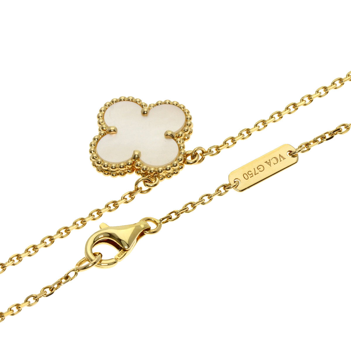 Van Cleef & Arpels Vintage Alhambra white shell Necklace K18 Yellow Gold Ladies [Used]