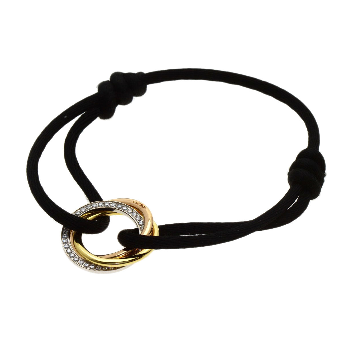 CARTIER Trinity Diamond Black Cord Bracelet K18 Yellow Gold 18K Pink GoldLadies [Used]