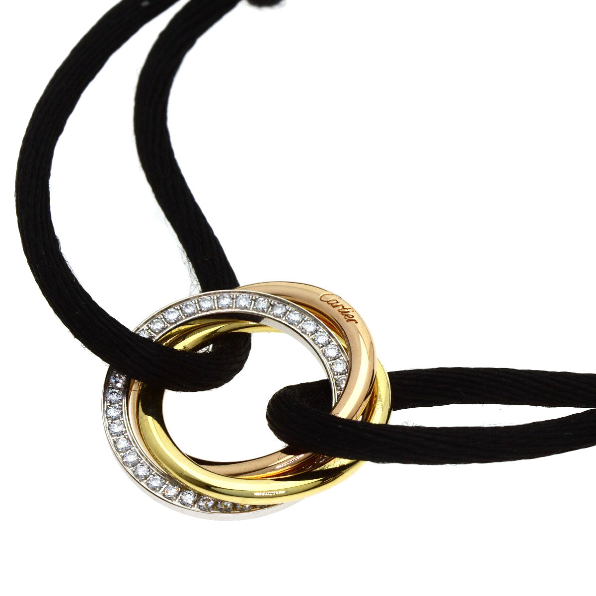 CARTIER Trinity Diamond Black Cord Bracelet K18 Yellow Gold 18K Pink GoldLadies [Used]