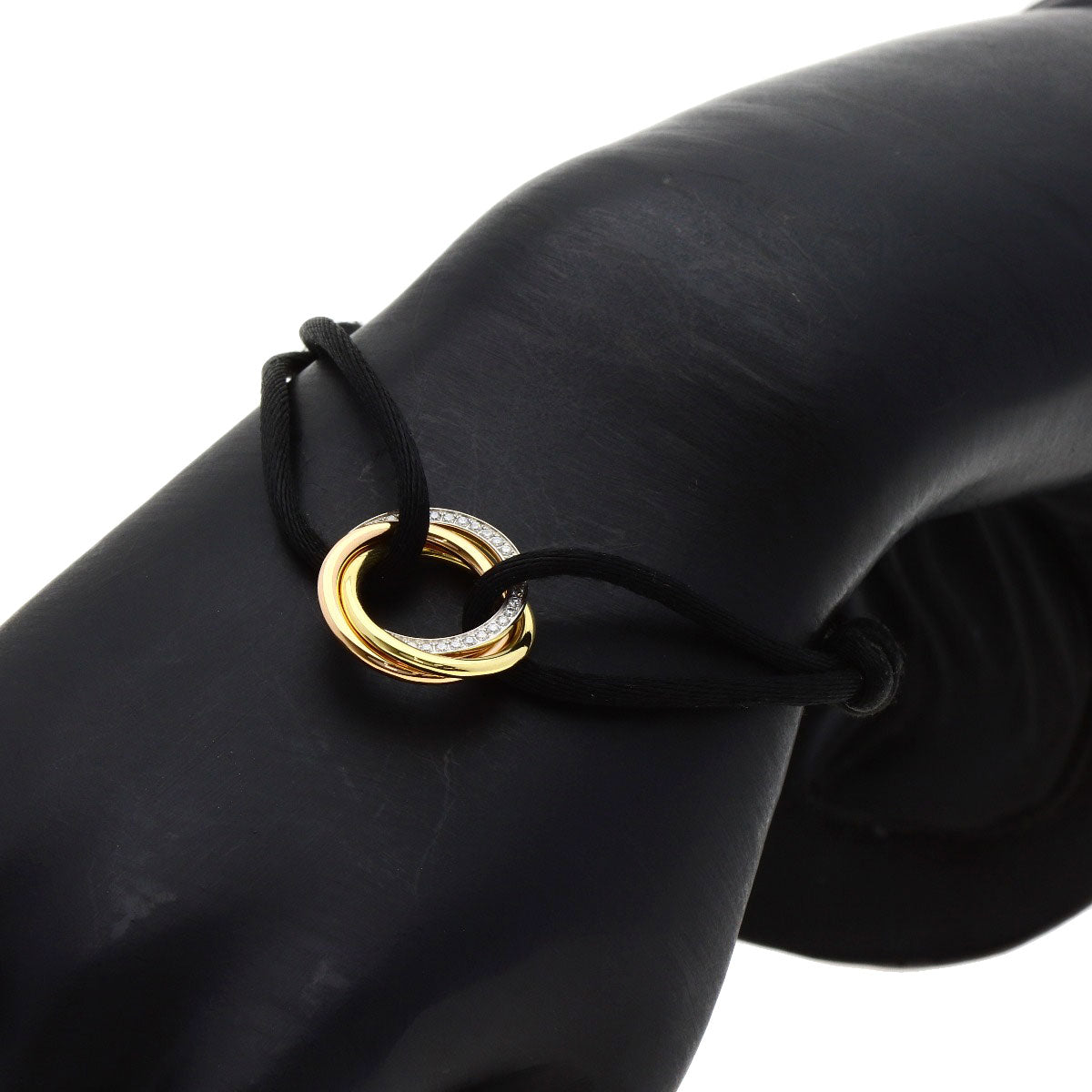 CARTIER Trinity Diamond Black Cord Bracelet K18 Yellow Gold 18K Pink GoldLadies [Used]