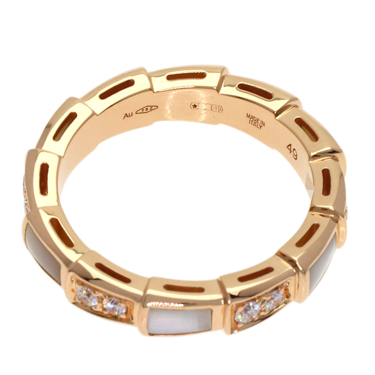 BVLGARI Serpenti White Shell Diamond #49 Ring K18 Pink Gold Ladies [Used]