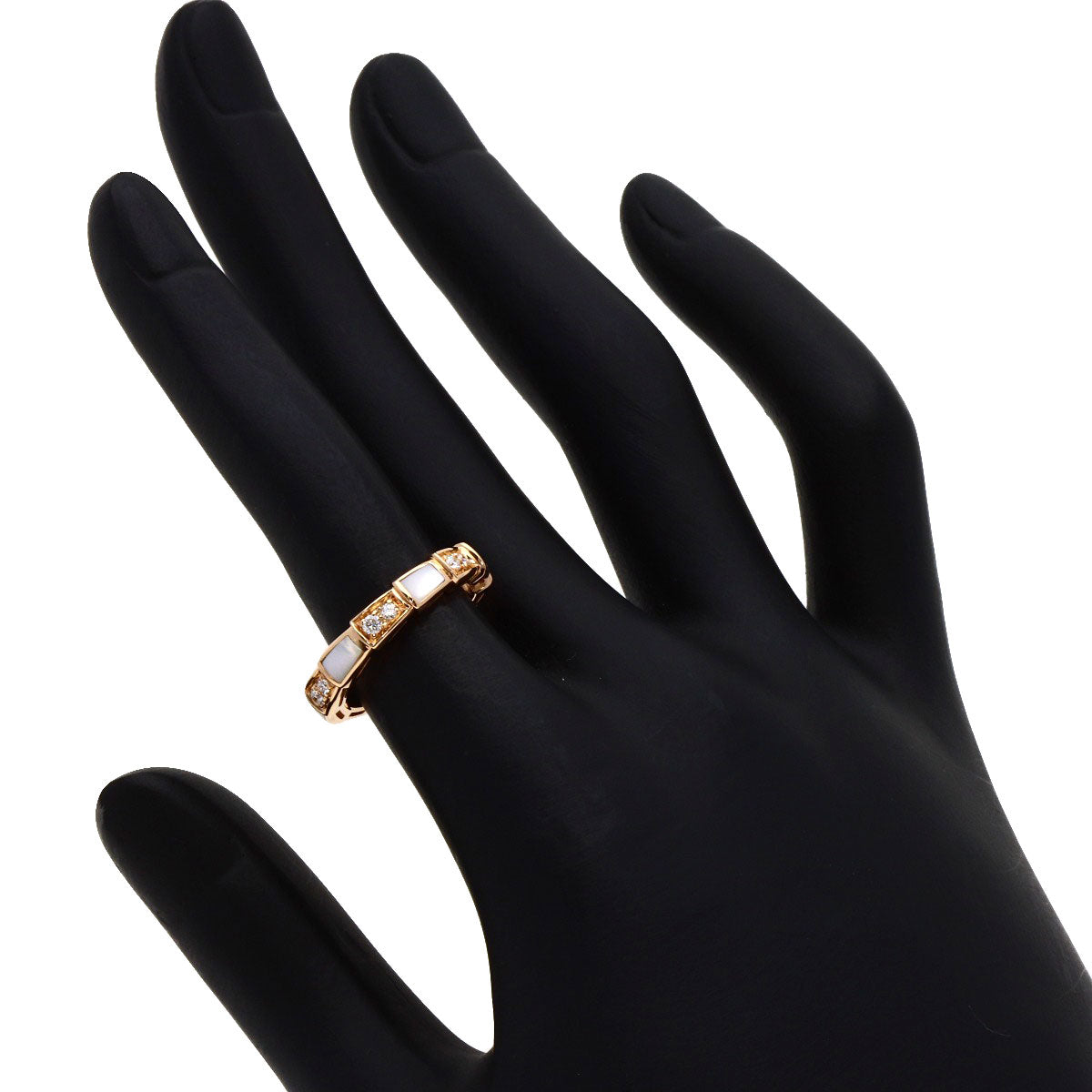 BVLGARI Serpenti White Shell Diamond #49 Ring K18 Pink Gold Ladies [Used]
