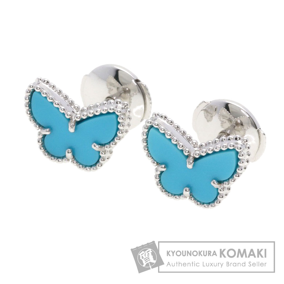 Van Cleef & Arpels Sweet Alhabra Papillon Turquoise earring K18 White Gold Ladies [Used]