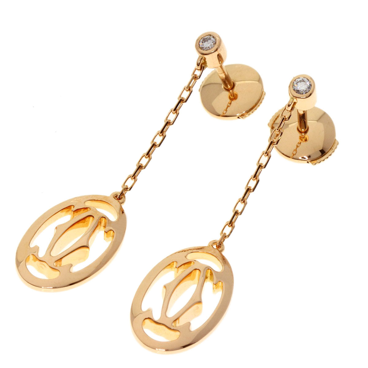 CARTIER Logo Double C Diamond earring K18 Pink Gold Ladies [Used]