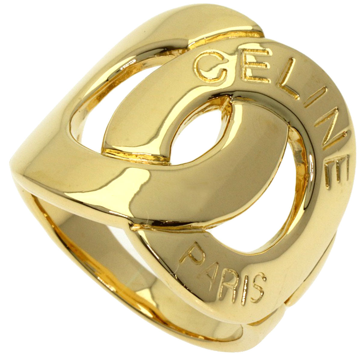 CELINE Logo Double Circle Diamond Ring K18 Yellow Gold Ladies [Used]