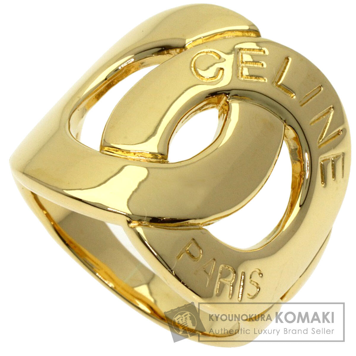 CELINE Logo Double Circle Diamond Ring K18 Yellow Gold Ladies [Used]