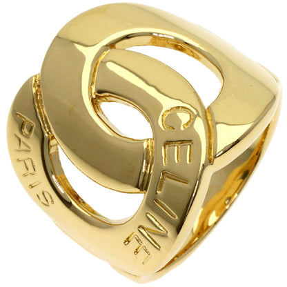 CELINE Logo Double Circle Diamond Ring K18 Yellow Gold Ladies [Used]