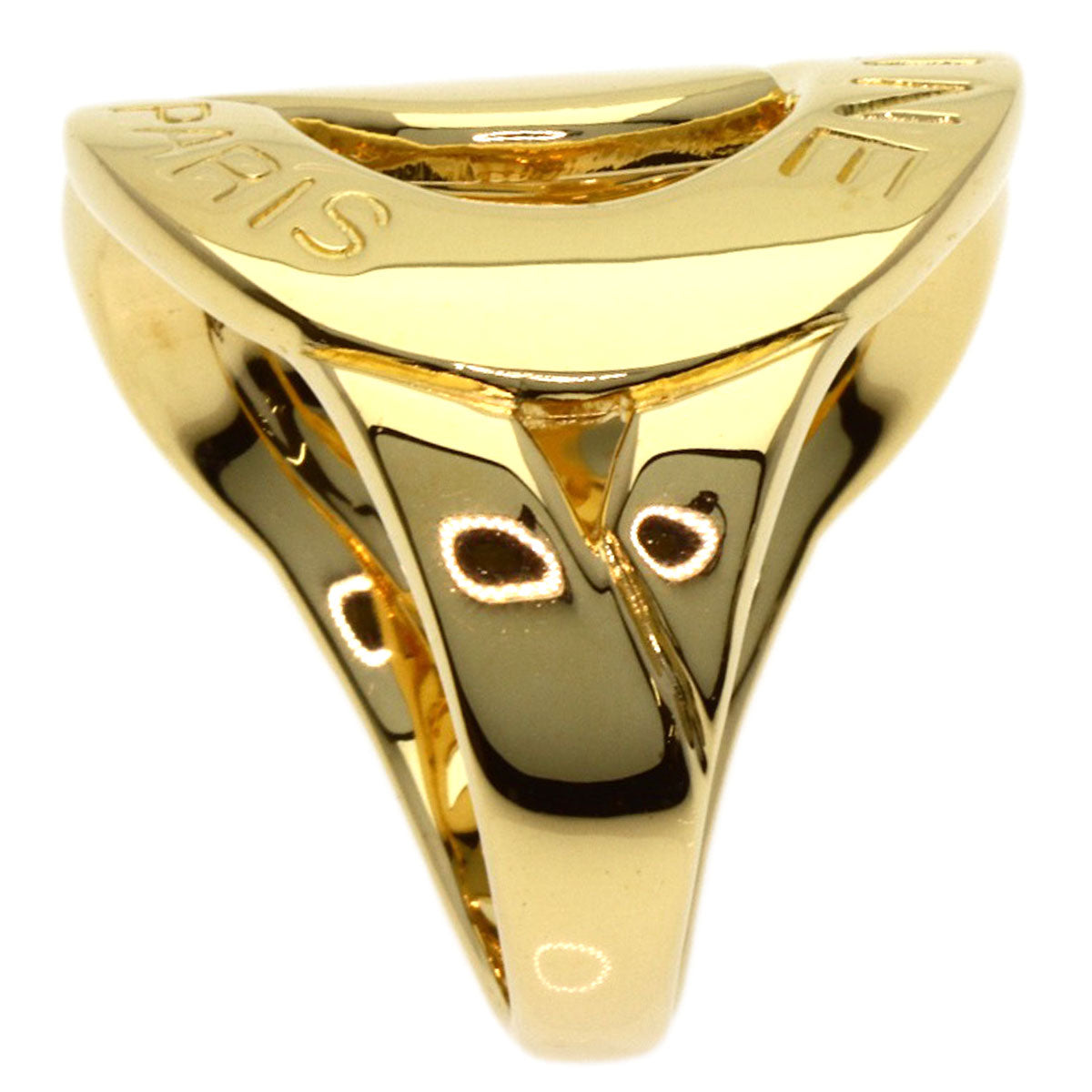 CELINE Logo Double Circle Diamond Ring K18 Yellow Gold Ladies [Used]