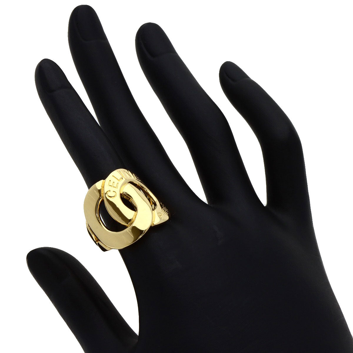 CELINE Logo Double Circle Diamond Ring K18 Yellow Gold Ladies [Used]