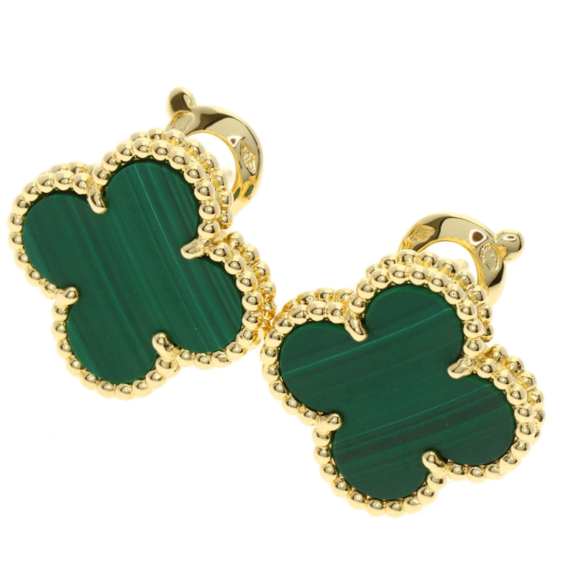 Van Cleef & Arpels Vintage Alhambra Malachite Earring K18 Yellow Gold Ladies [Used]