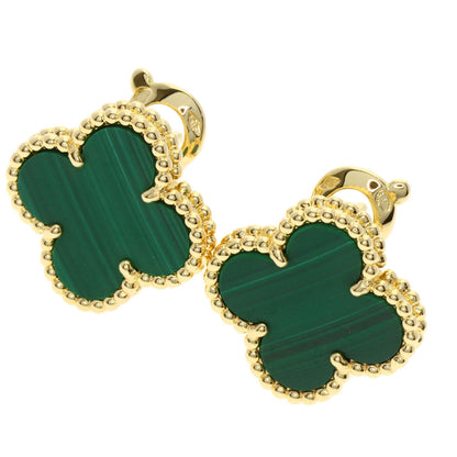 Van Cleef & Arpels Vintage Alhambra Malachite Earring K18 Yellow Gold Ladies [Used]