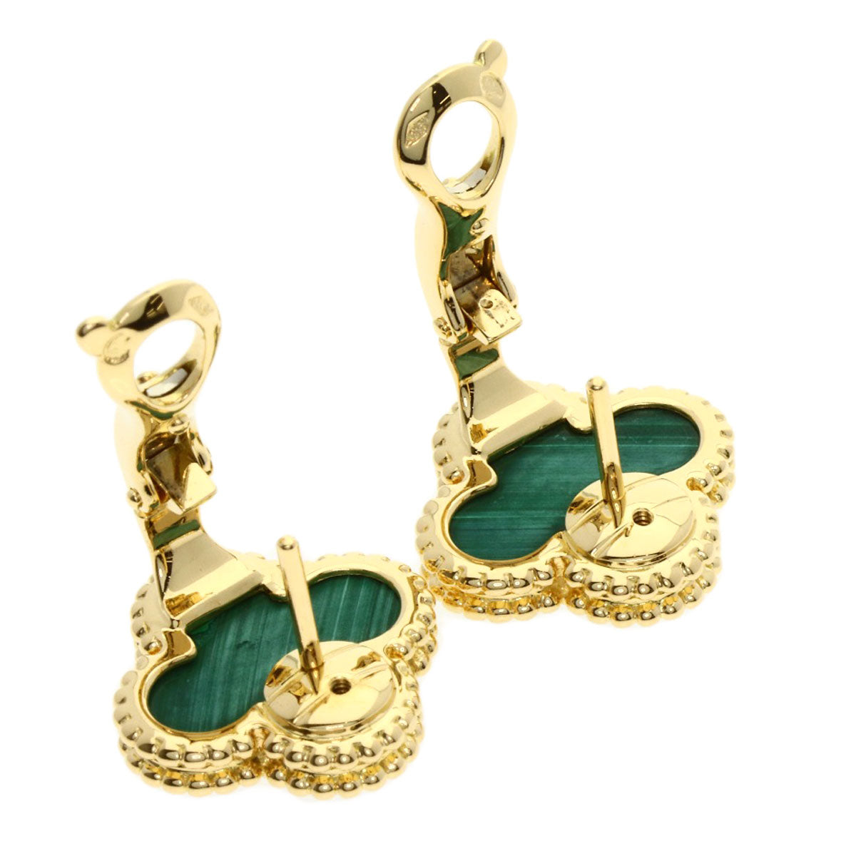 Van Cleef & Arpels Vintage Alhambra Malachite Earring K18 Yellow Gold Ladies [Used]