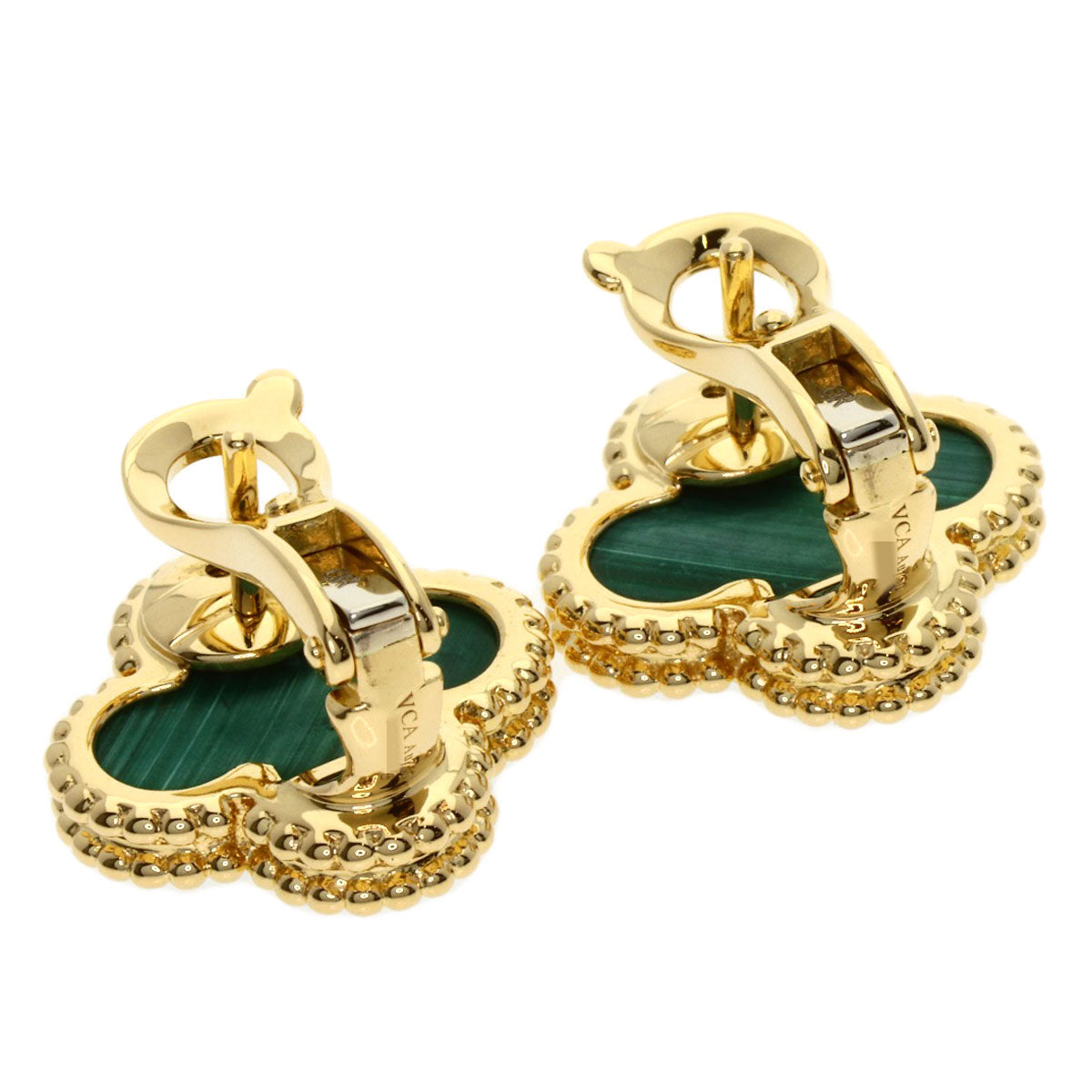 Van Cleef & Arpels Vintage Alhambra Malachite Earring K18 Yellow Gold Ladies [Used]