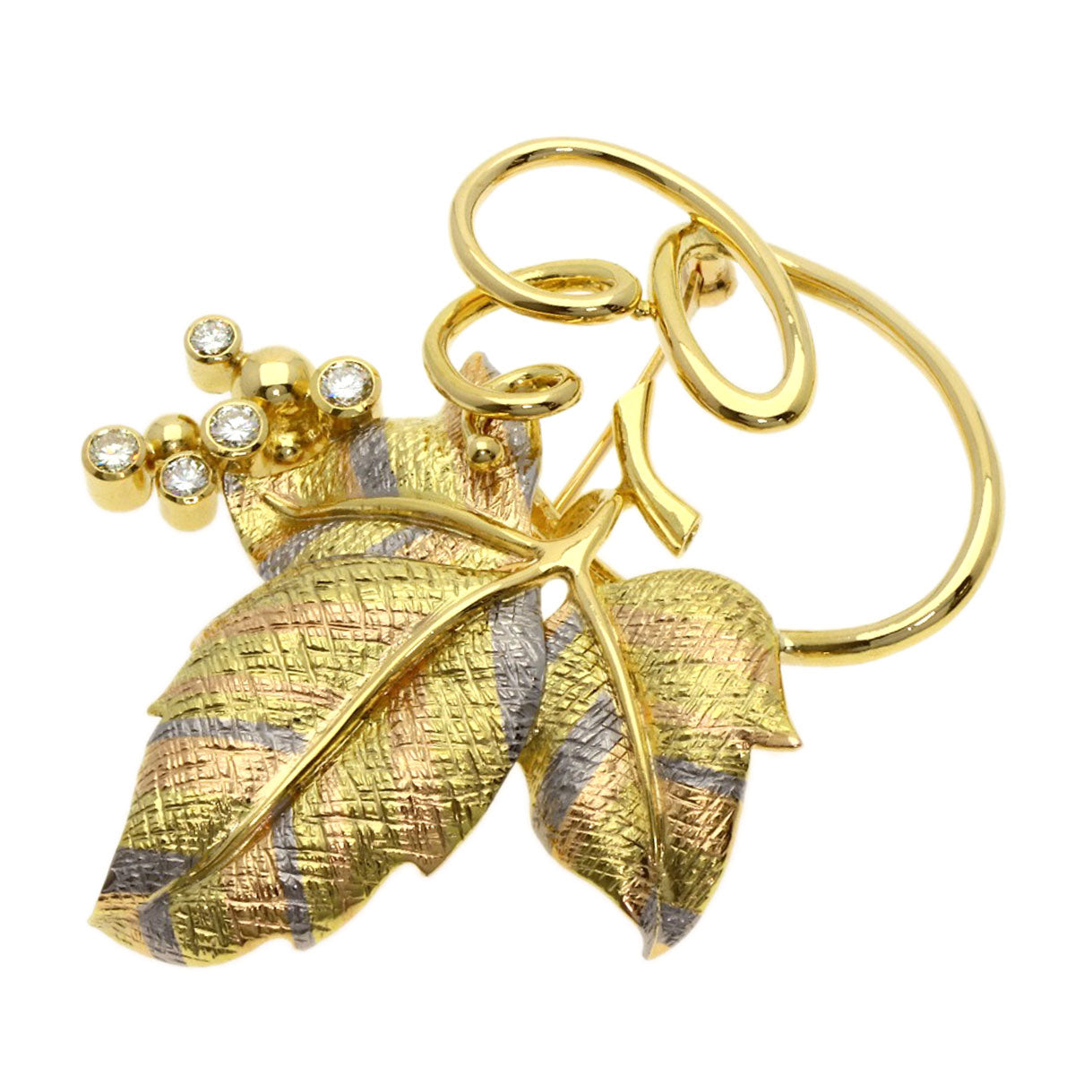 TASAKI Grape leaf motif Diamond Brooch K18 Yellow Gold 18K Pink GoldLadies [Used]