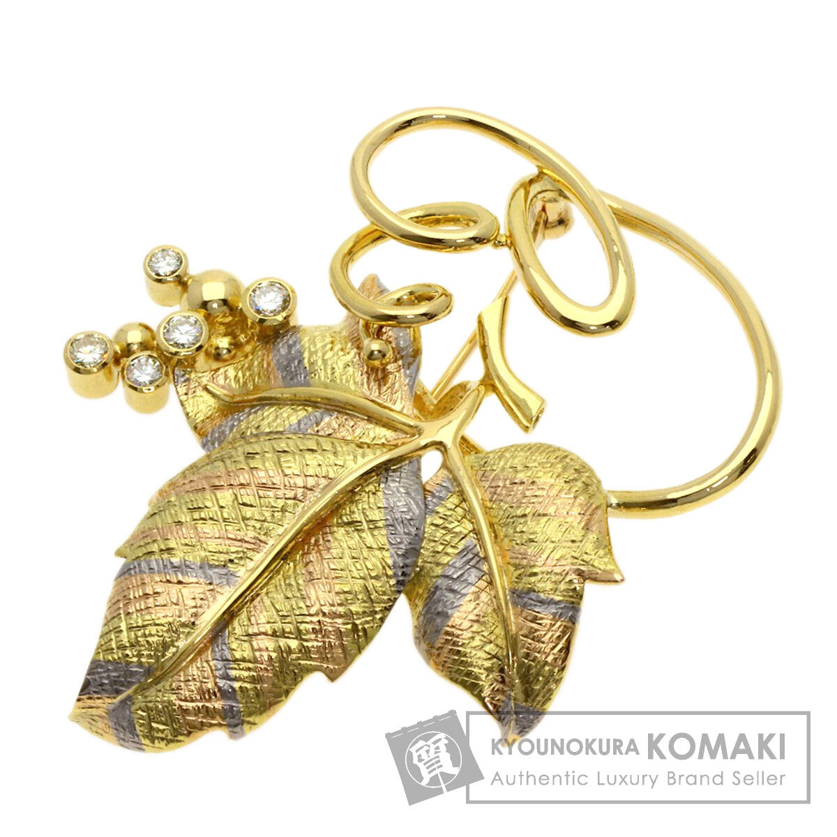 TASAKI Grape leaf motif Diamond Brooch K18 Yellow Gold 18K Pink GoldLadies [Used]