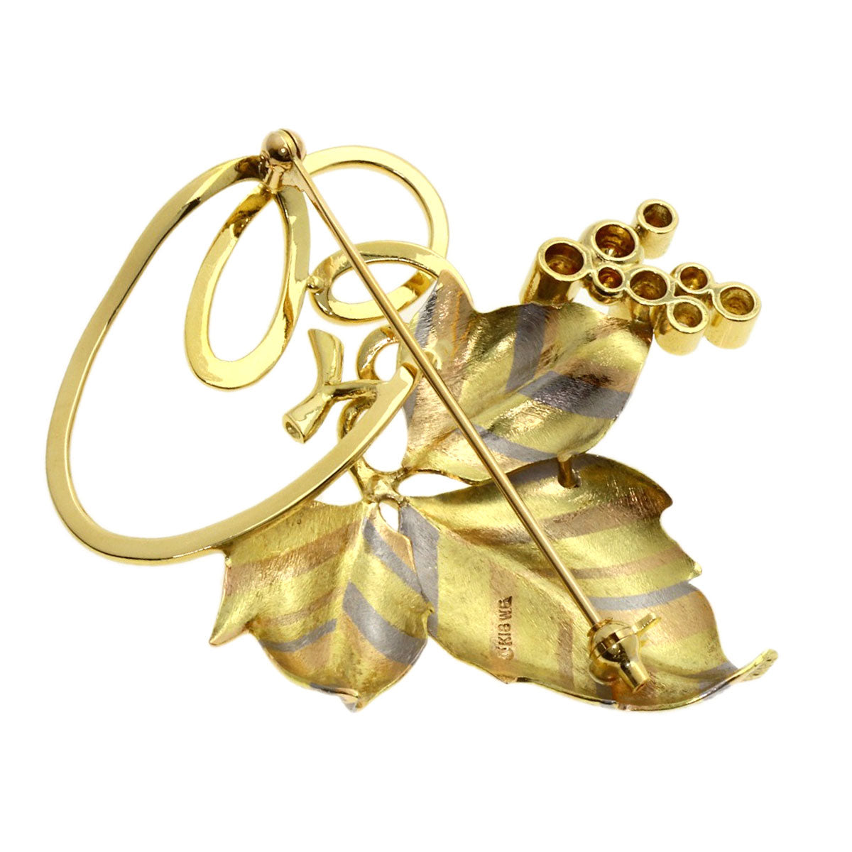 TASAKI Grape leaf motif Diamond Brooch K18 Yellow Gold 18K Pink GoldLadies [Used]