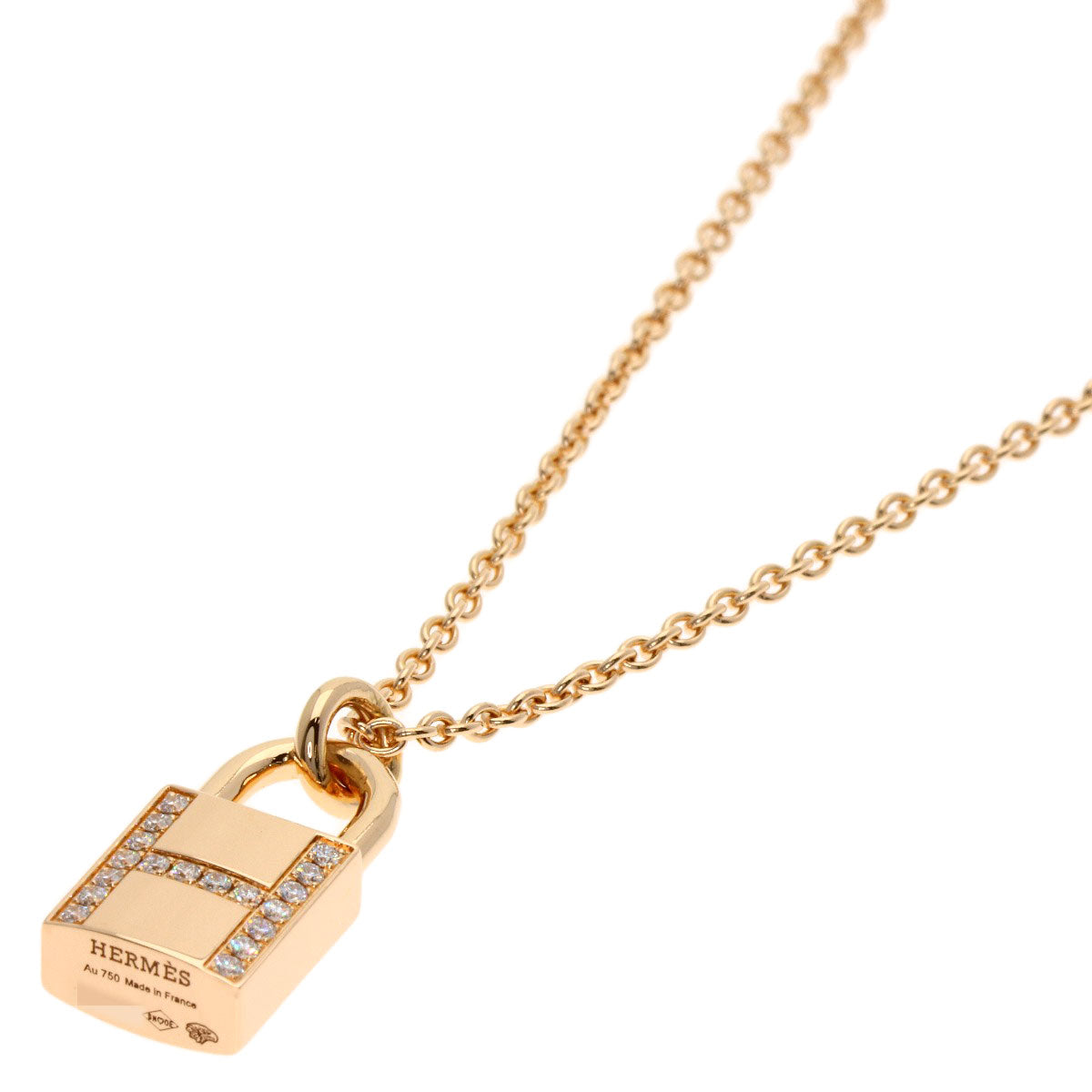 HERMES Kelly Cadena Diamond Amulet Necklace K18 Pink Gold Ladies [Used]