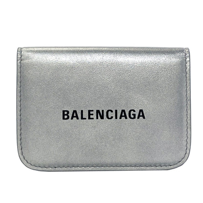 BALENCIAGA Logo Tri-fold Wallet Mini Wallet Bifold Wallet with Coin Pocket Leather Ladies [Used]