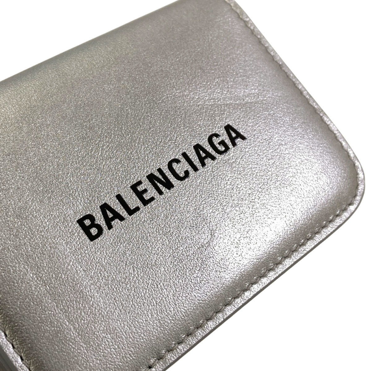 BALENCIAGA Logo Tri-fold Wallet Mini Wallet Bifold Wallet with Coin Pocket Leather Ladies [Used]