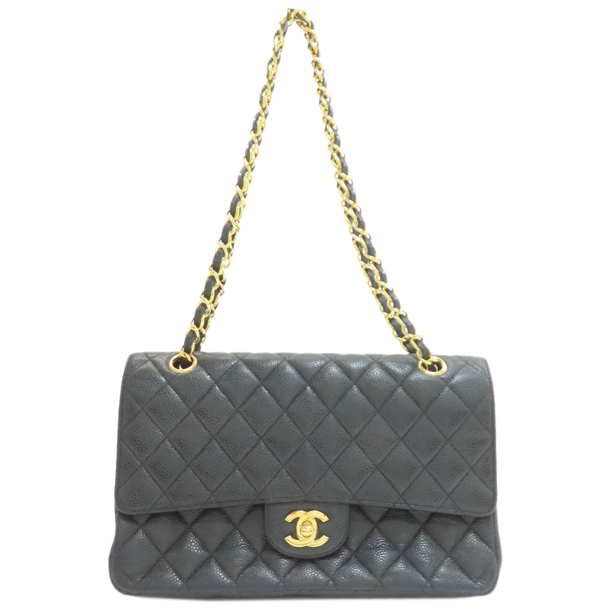 CHANEL Matelasse Double Flap Gold Hardware Shoulder Bag Grained Calfskin Skin Ladies [Used]