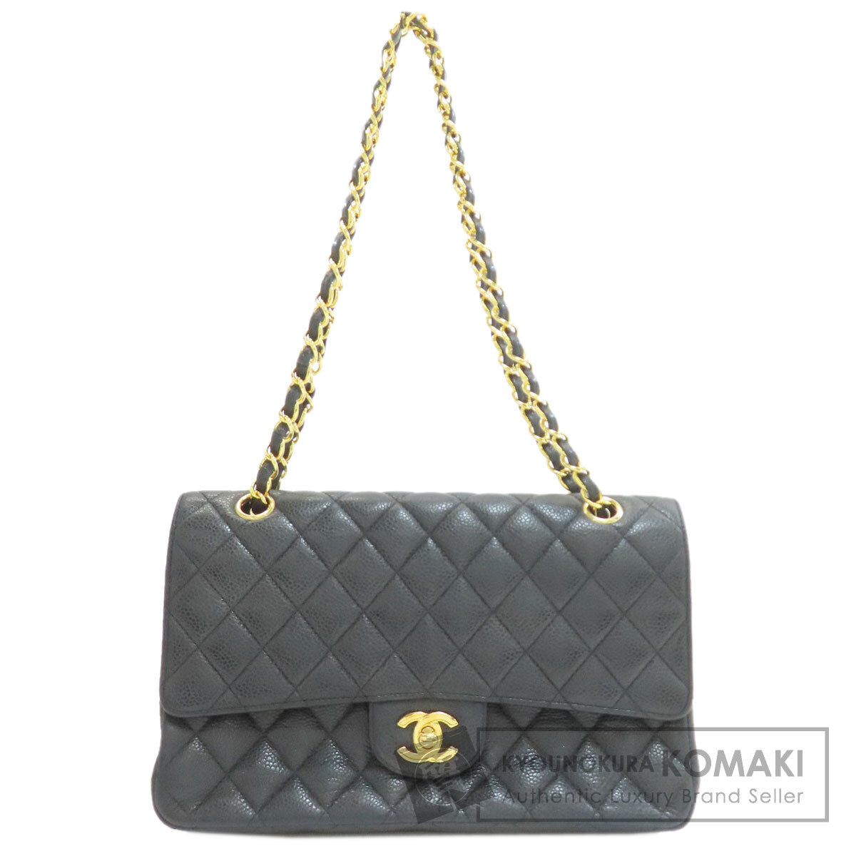 CHANEL Matelasse Double Flap Gold Hardware Shoulder Bag Grained Calfskin Skin Ladies [Used]