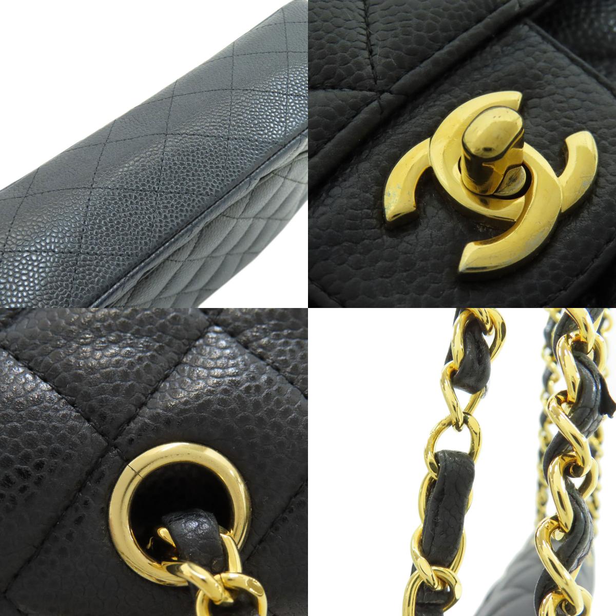 CHANEL Matelasse Double Flap Gold Hardware Shoulder Bag Grained Calfskin Skin Ladies [Used]