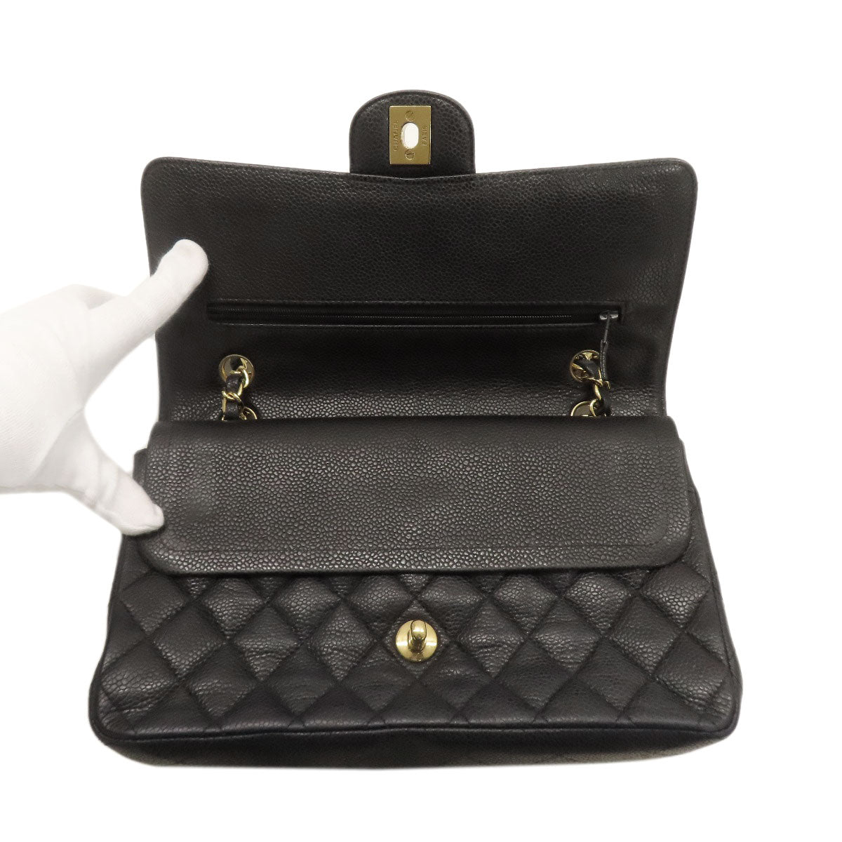 CHANEL Matelasse Double Flap Gold Hardware Shoulder Bag Grained Calfskin Skin Ladies [Used]
