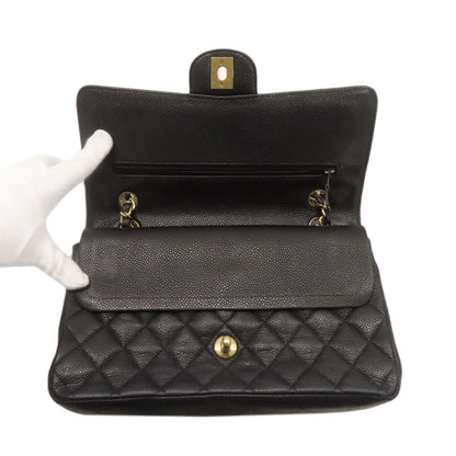 CHANEL Matelasse Double Flap Gold Hardware Shoulder Bag Grained Calfskin Skin Ladies [Used]