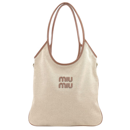 MIUMIU logo Tote Bag Canvas Ladies [Used]