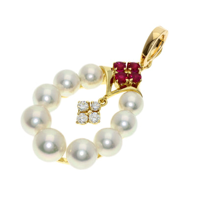 MIKIMOTO Pearl Pearl Diamond Ruby Pendant top K18 Yellow Gold Ladies [Used]