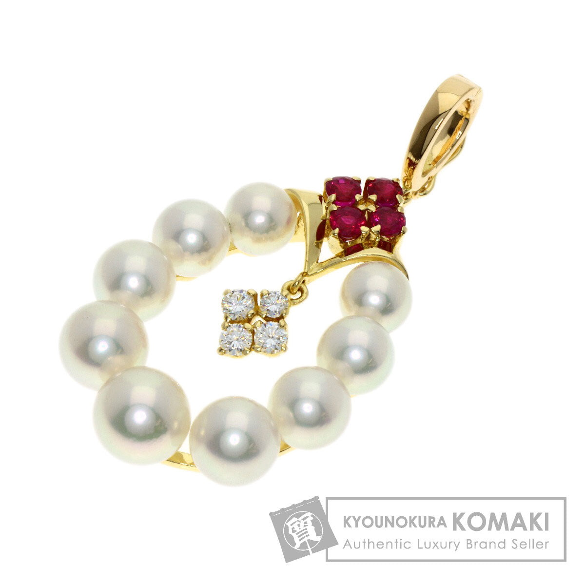 MIKIMOTO Pearl Pearl Diamond Ruby Pendant top K18 Yellow Gold Ladies [Used]