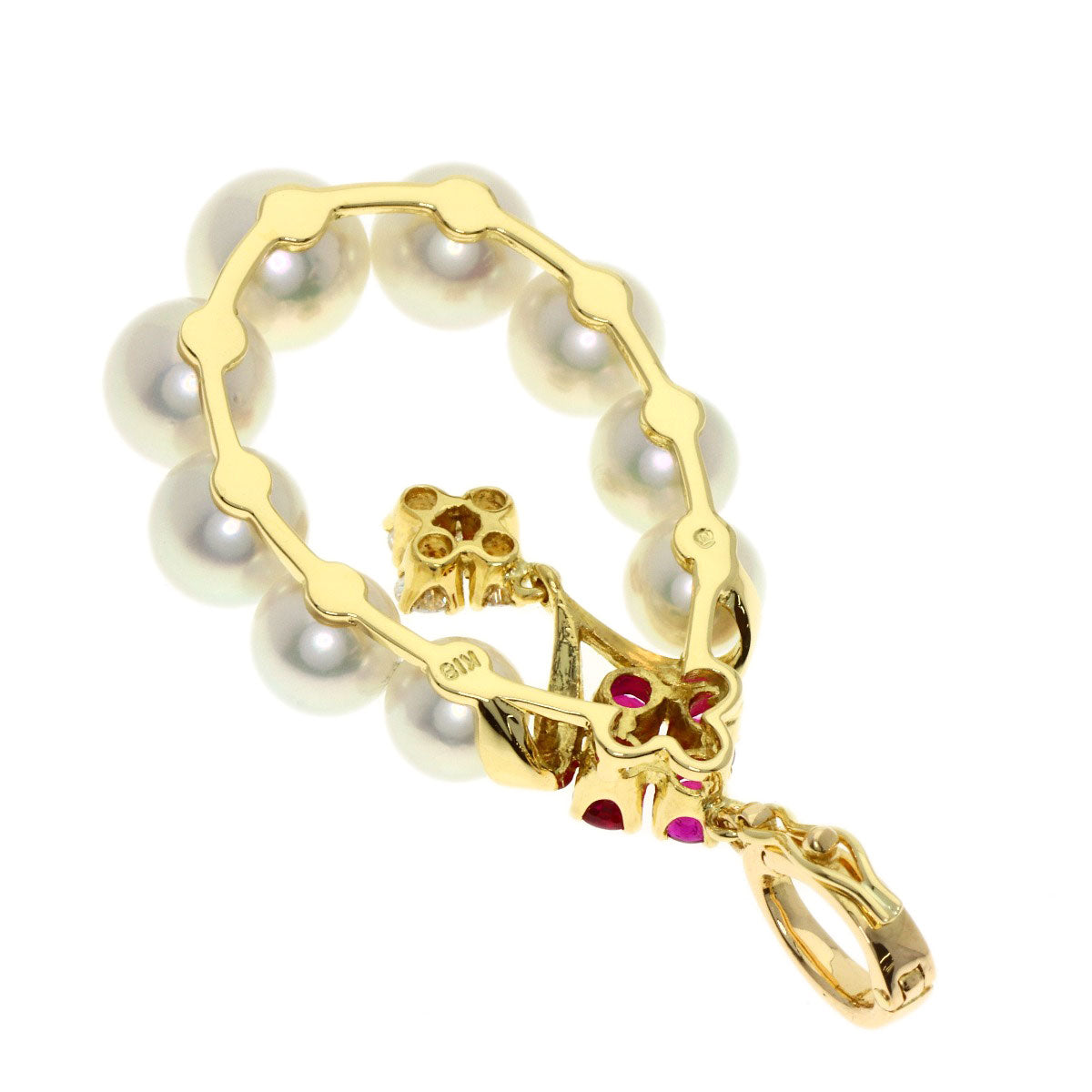 MIKIMOTO Pearl Pearl Diamond Ruby Pendant top K18 Yellow Gold Ladies [Used]