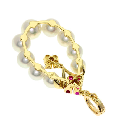 MIKIMOTO Pearl Pearl Diamond Ruby Pendant top K18 Yellow Gold Ladies [Used]