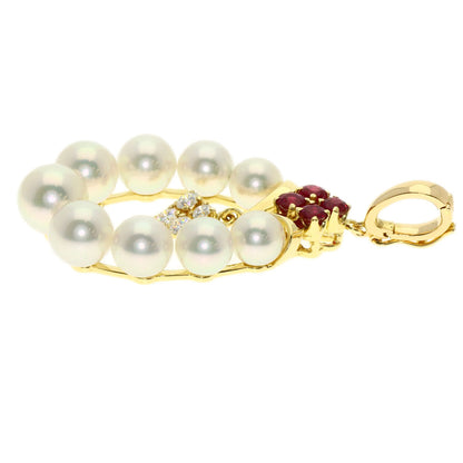 MIKIMOTO Pearl Pearl Diamond Ruby Pendant top K18 Yellow Gold Ladies [Used]