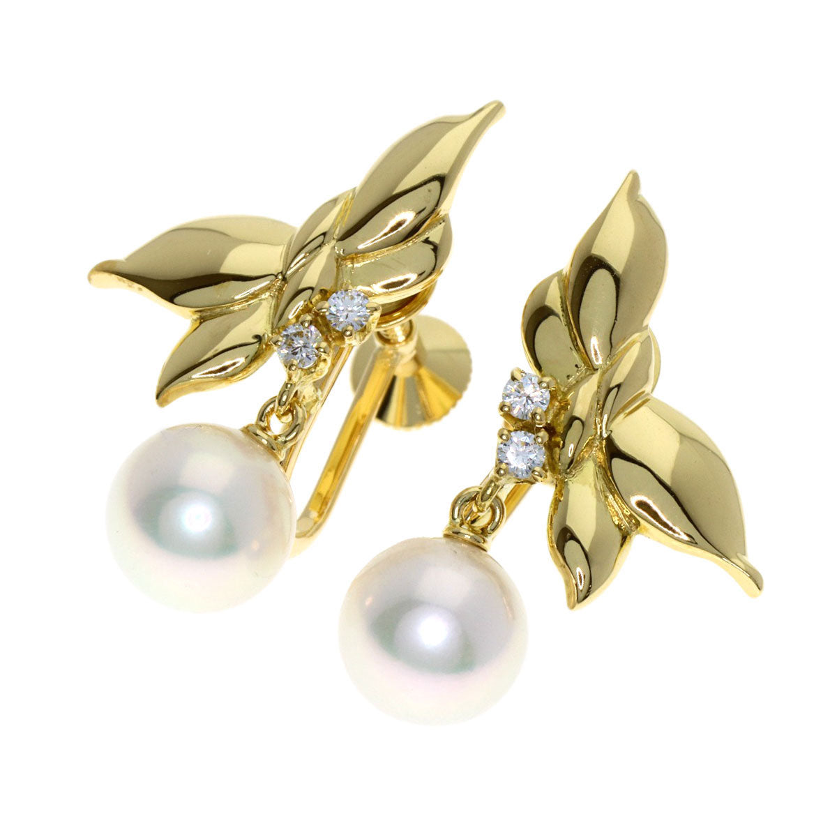MIKIMOTO Pearl Diamond Pearl Earring K18 Yellow Gold Ladies [Used]