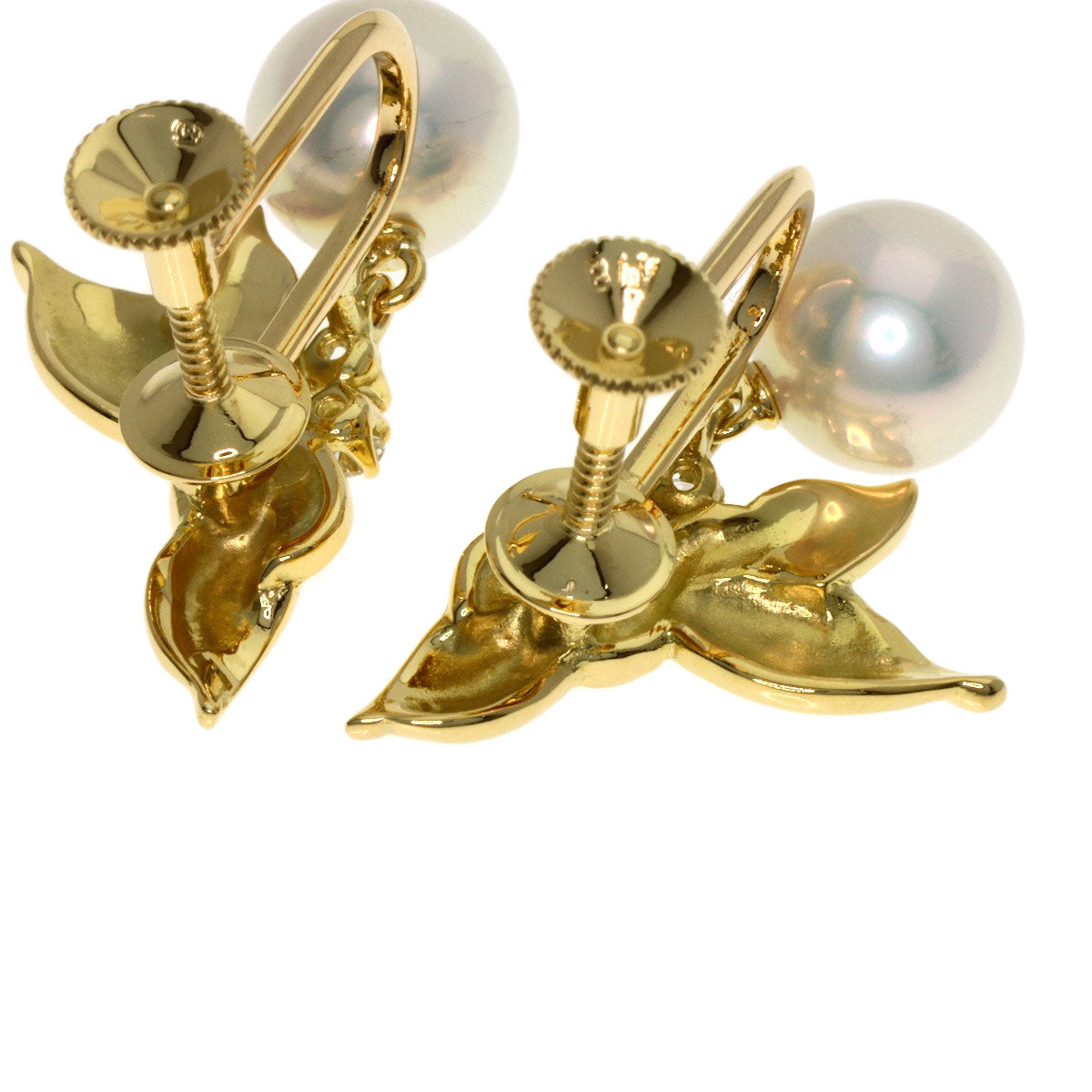 MIKIMOTO Pearl Diamond Pearl Earring K18 Yellow Gold Ladies [Used]