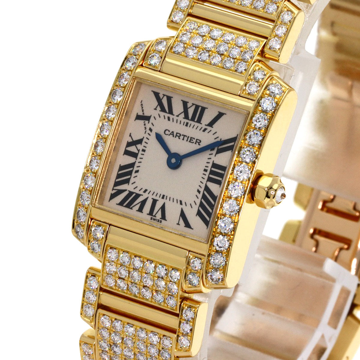 CARTIER Tank Française SM Genuine Full Diamond Watches WE1001RD K18 Yellow Gold/18K Yellow Gold Ladies