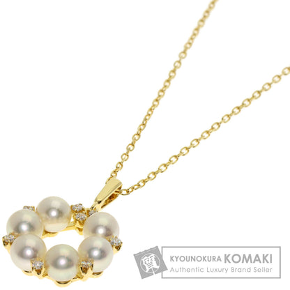 MIKIMOTO Circle Pearl Pearl Diamond Necklace K18 Yellow Gold Ladies [Used]