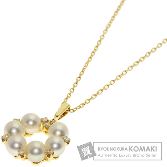MIKIMOTO Circle Pearl Pearl Diamond Necklace K18 Yellow Gold Ladies [Used]
