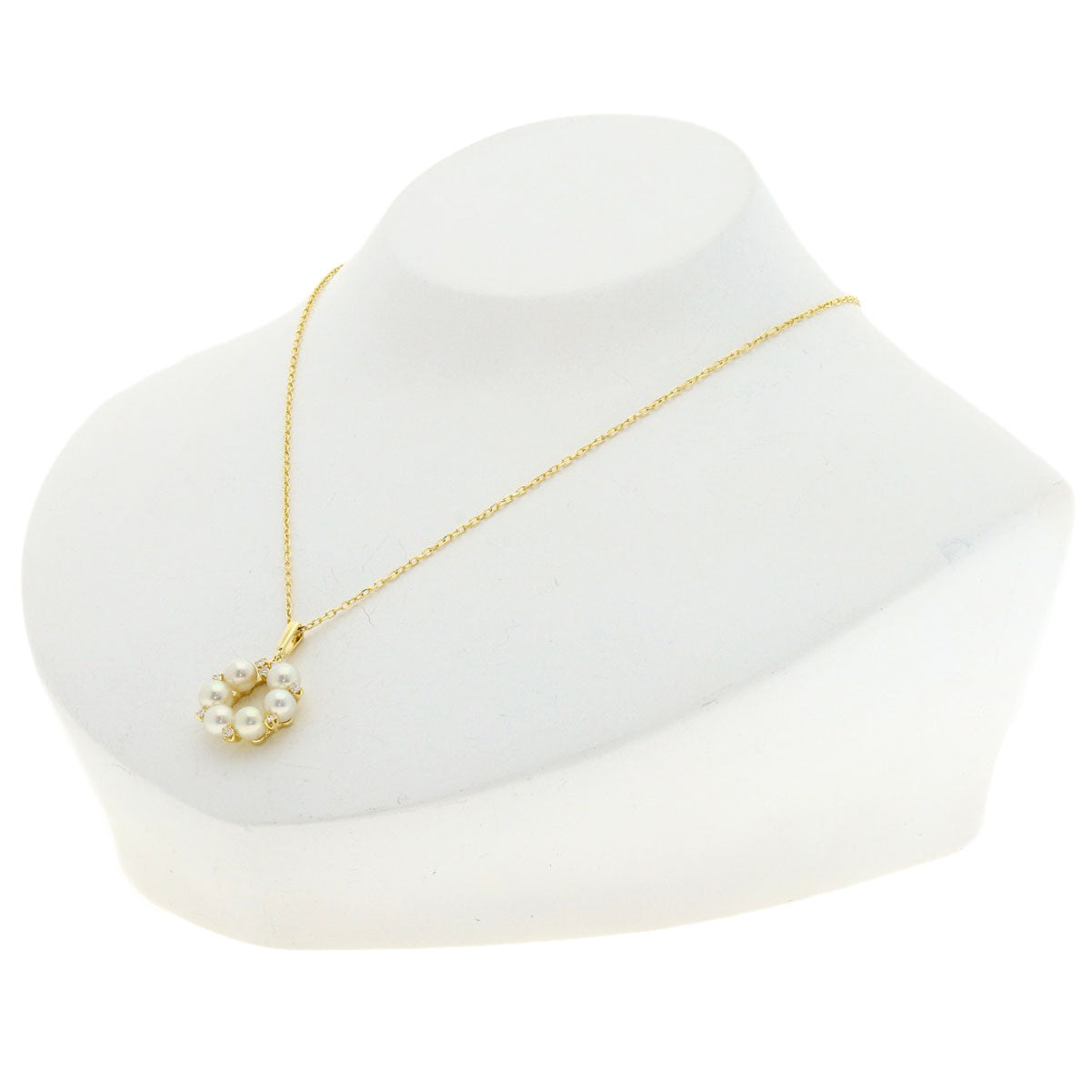 MIKIMOTO Circle Pearl Pearl Diamond Necklace K18 Yellow Gold Ladies [Used]