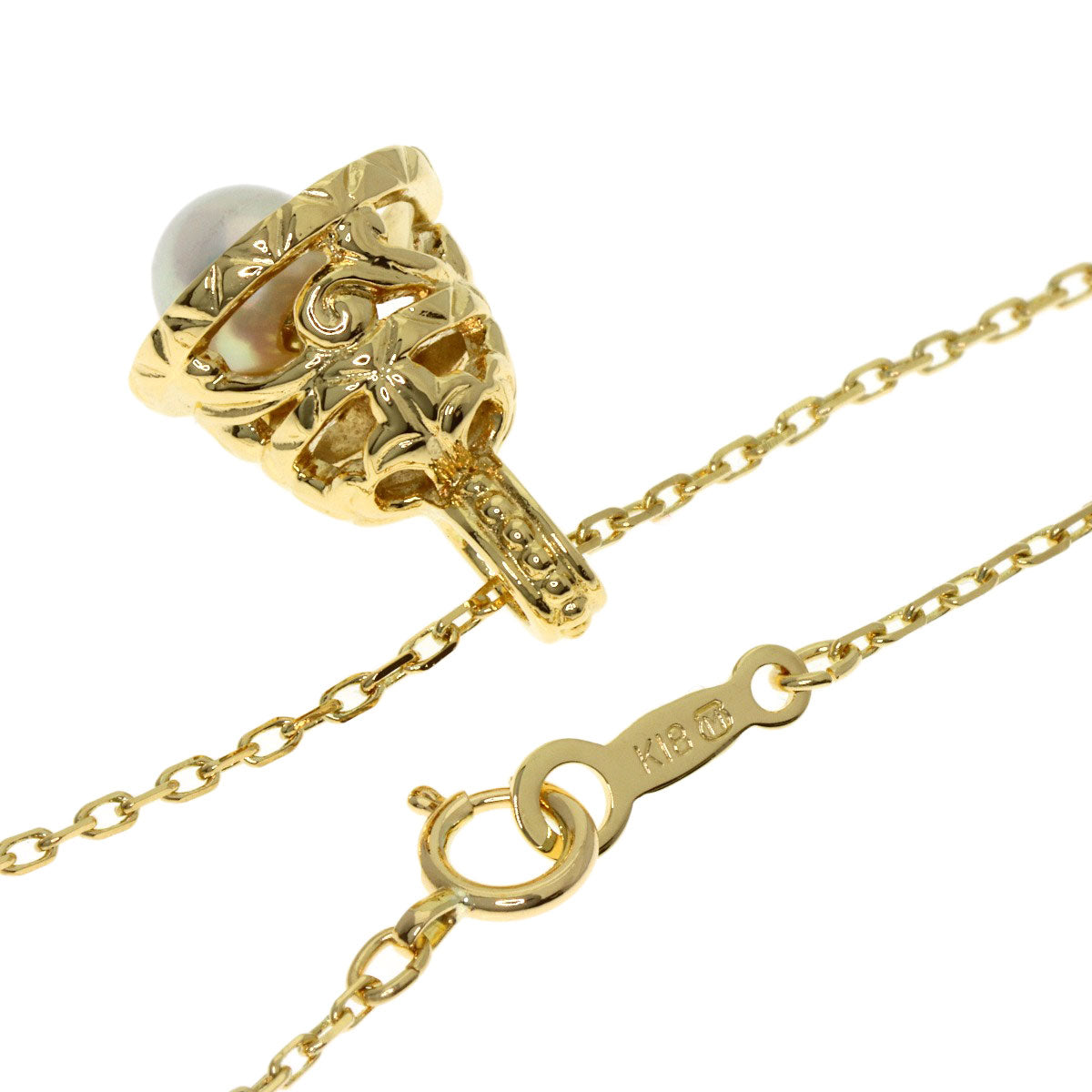 MIKIMOTO Bell motif Pearl Pearl Necklace K18 Yellow Gold Ladies [Used]