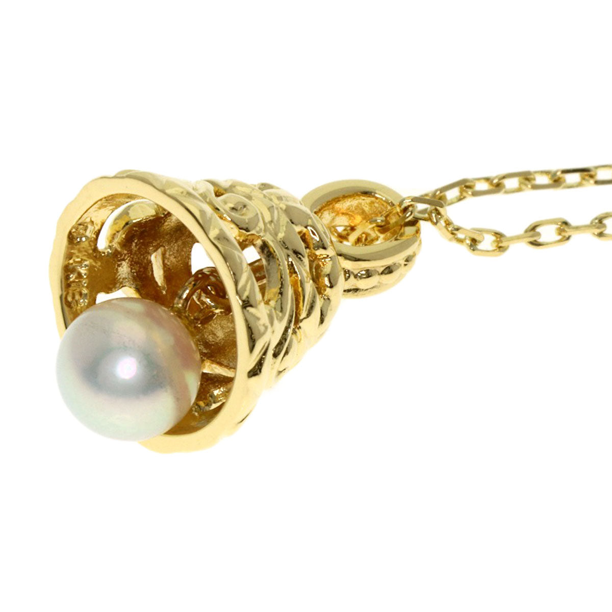 MIKIMOTO Bell motif Pearl Pearl Necklace K18 Yellow Gold Ladies [Used]