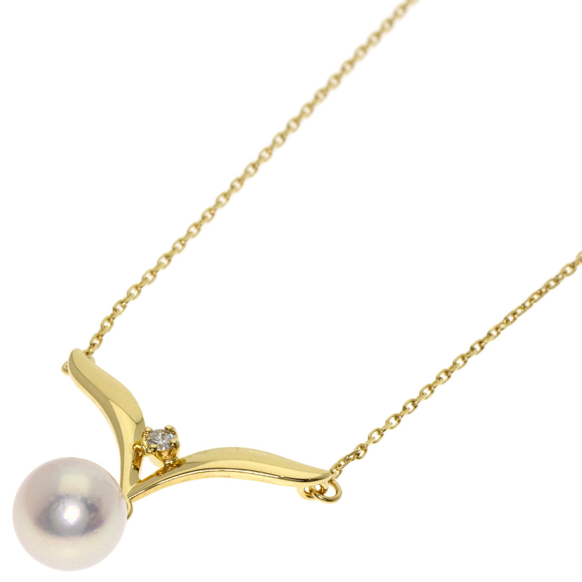 MIKIMOTO Pearl Pearl Diamond Necklace K18 Yellow Gold Ladies [Used]