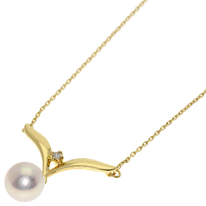 MIKIMOTO Pearl Pearl Diamond Necklace K18 Yellow Gold Ladies [Used]